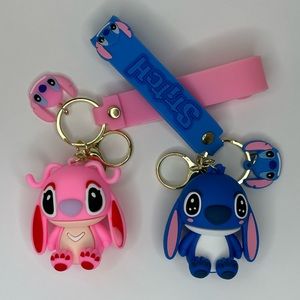 Angel and Stitch 3D Keychain Pink/blue Wrist Strap